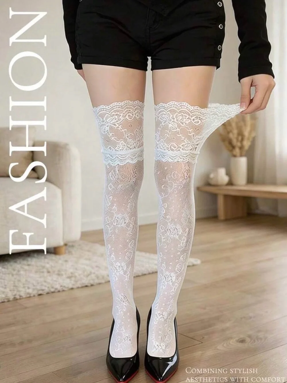Lace Thigh-High Stockings - White